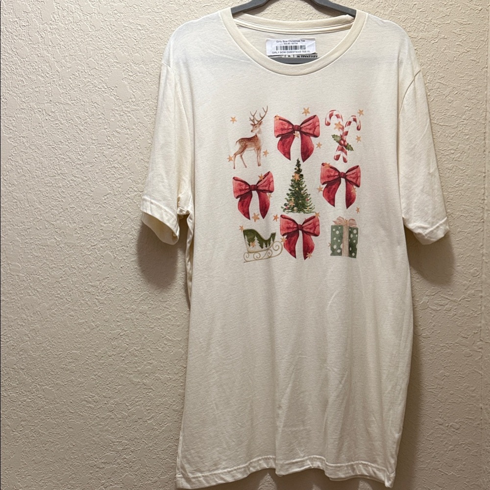 Festive Cream T-Shirt with Holiday Graphics